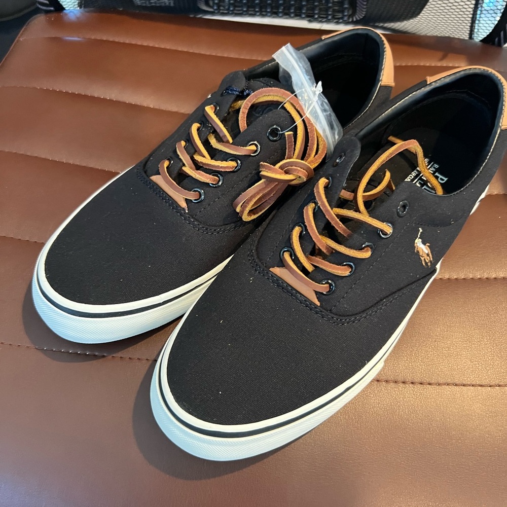 Polo by Ralph Lauren Black and Brown Sneakers with Canvas Upper